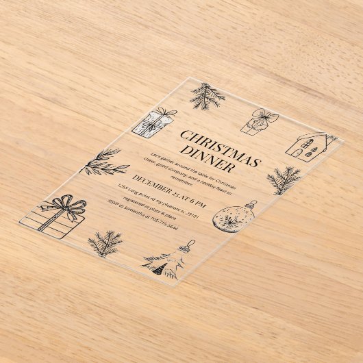 Modern Monochrome Christmas Dinner  アクリル招待状 (レイダウン)