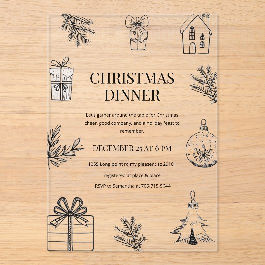 Modern Monochrome Christmas Dinner  アクリル招待状 (正面)