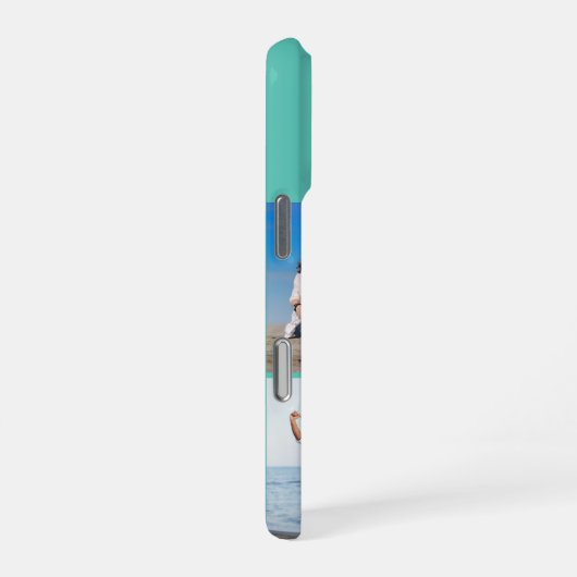 Modern Monogram 5 Photo Collage Aqua Blue Teal iPhoneケース (右側面)