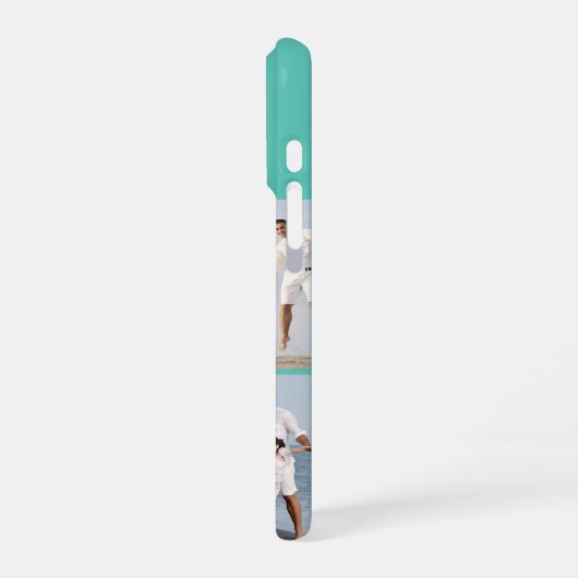 Modern Monogram 5 Photo Collage Aqua Blue Teal iPhoneケース (左側面)