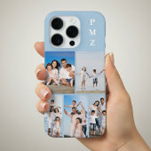 Modern Monogram 5 Photo Collage Baby Blue iPhoneケース