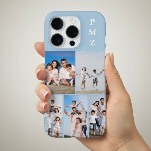 Modern Monogram 5 Photo Collage Baby Blue iPhoneケース