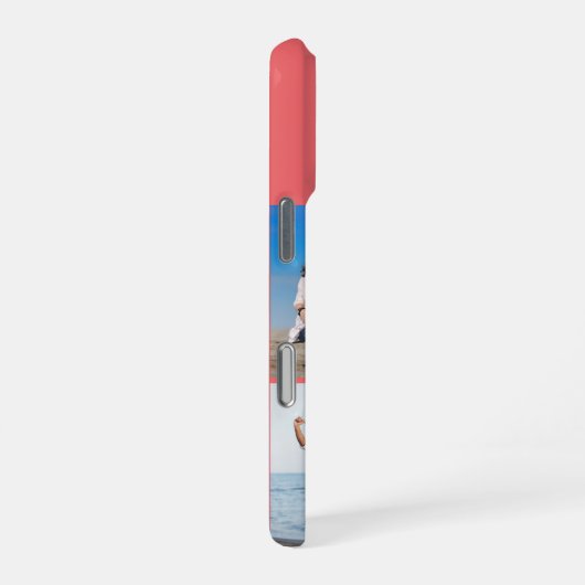 Modern Monogram 5 Photo Collage Coral Pink iPhoneケース (右側面)