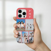 Modern Monogram 5 Photo Collage Coral Pink iPhoneケース
