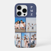 Modern Monogram 5 Photo Collage Dusk Blue iPhoneケース (裏面)