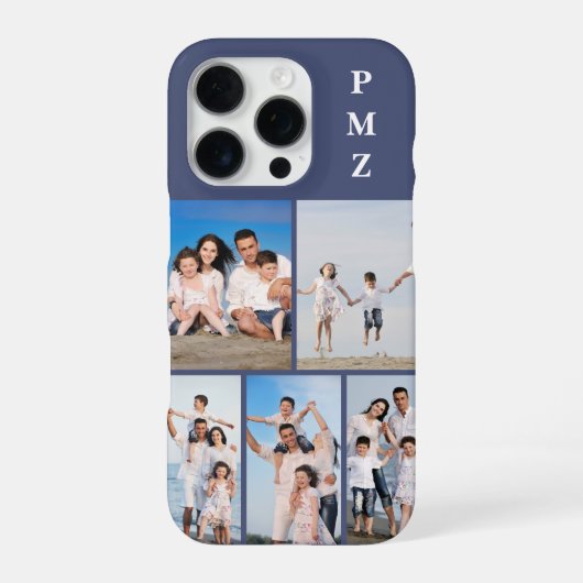 Modern Monogram 5 Photo Collage Dusk Blue iPhoneケース (裏面)
