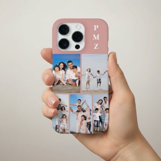 Modern Monogram 5 Photo Collage Dusty Rose iPhoneケース