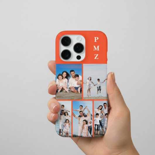 Modern Monogram 5 Photo Collage Persimmon Orange iPhoneケース