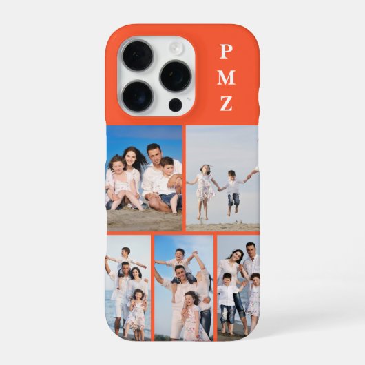 Modern Monogram 5 Photo Collage Persimmon Orange iPhoneケース (裏面)