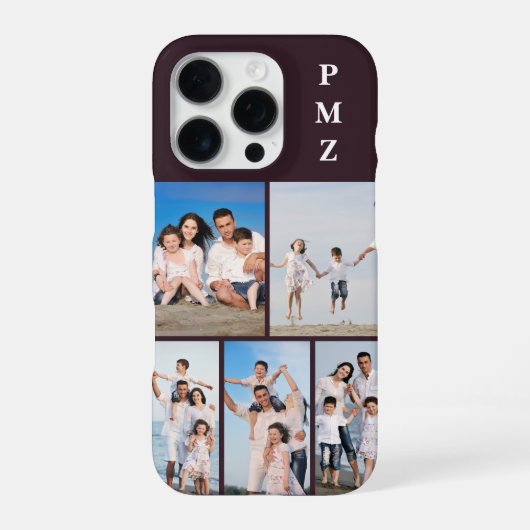 Modern Monogram 5 Photo Collage Plum Purple iPhoneケース (裏面)