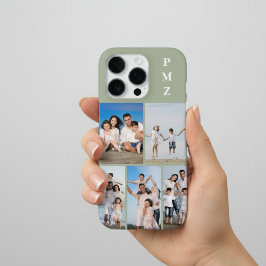 Modern Monogram 5 Photo Collage Sage Green iPhone 16 Proケース