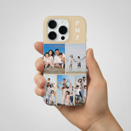 Modern Monogram 5 Photo Collage Sand Cream Beige iPhone 16 Proケース