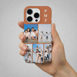 Modern Monogram 5 Photo Collage Terracotta iPhone 16 Proケース