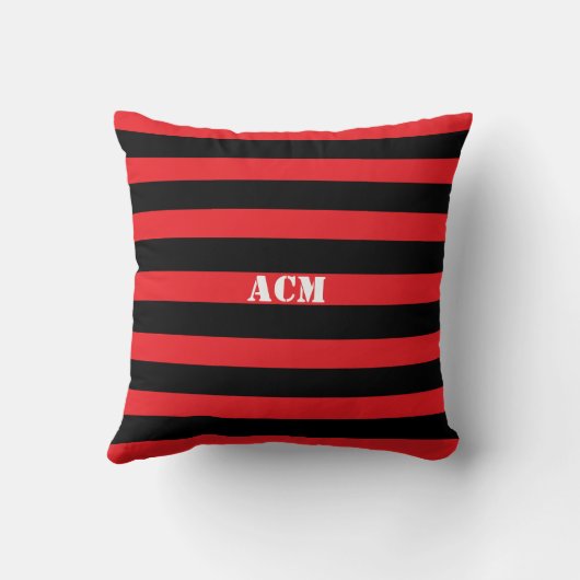 Modern Monogram Black and Red Stripes クッション (裏面)
