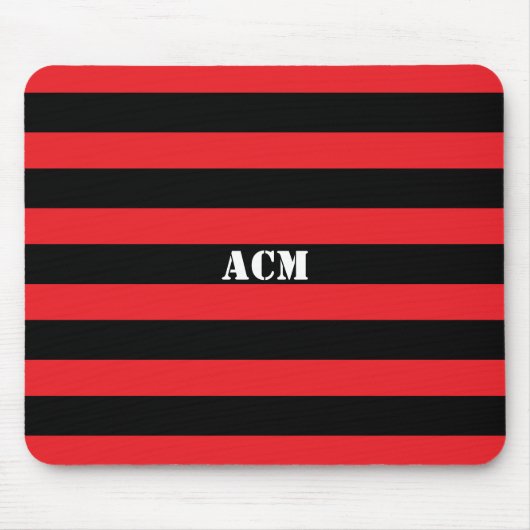 Modern Monogram Black and Red Stripes マウスパッド (正面)