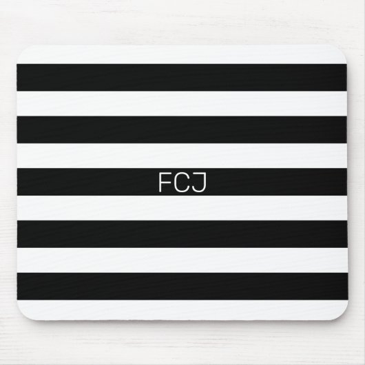 Modern Monogram Black and White Stripes マウスパッド (正面)