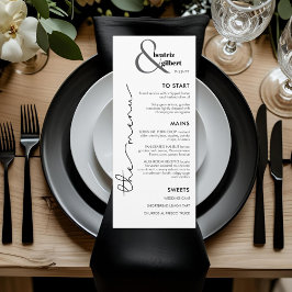 Modern Monogram Black and White Wedding Menu Card メニュー