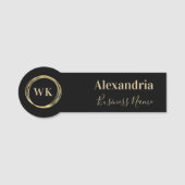 Modern Monogram Black Gold Employee 名札 (正面)