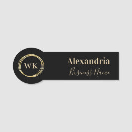 Modern Monogram Black Gold Employee 名札