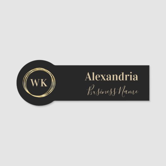 Modern Monogram Black Gold Employee 名札 (正面)