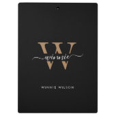 Modern Monogram Black Gold Minimal Script Name  クリップボード (裏面)