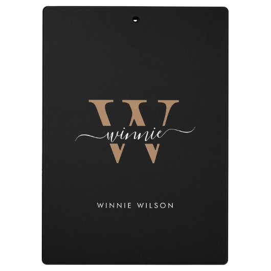 Modern Monogram Black Gold Minimal Script Name  クリップボード (裏面)