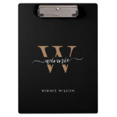 Modern Monogram Black Gold Minimal Script Name クリップボード (正面)