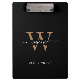 Modern Monogram Black Gold Minimal Script Name クリップボード