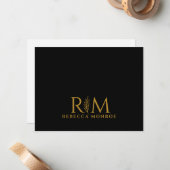 Modern Monogram Black Gold Name ノートカード (正面/裏面インサイチュ)