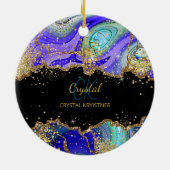 Modern Monogram Blue Green Gold セラミックオーナメント (裏面)