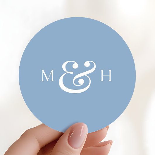 Modern Monogram Dusty Blue Wedding Favor ラウンドシール