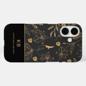 Modern Monogram Elegant Black Gold Floral Pattern Case-Mate iPhoneケース (裏面 (横))