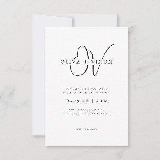 Modern Monogram Elegant Photo Wedding Invitation 招待状 (正面)