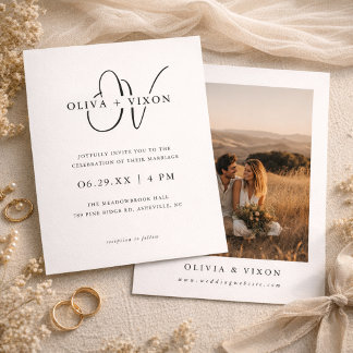 Modern Monogram Elegant Photo Wedding Invitation 招待状