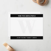 Modern Monogram Family Black and White Stationery ノートカード (正面/裏面インサイチュ)
