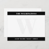 Modern Monogram Family Black and White Stationery ノートカード (正面/裏面)