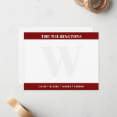 Modern Monogram Family Names Dark Red Stationery ノートカード (正面/裏面インサイチュ)