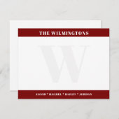 Modern Monogram Family Names Dark Red Stationery ノートカード (正面/裏面)