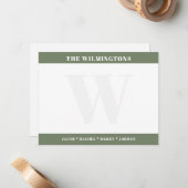 Modern Monogram Family Names Sage Green Stationery ノートカード (正面/裏面インサイチュ)