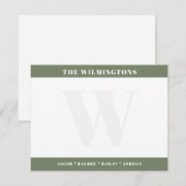Modern Monogram Family Names Sage Green Stationery ノートカード (正面/裏面)