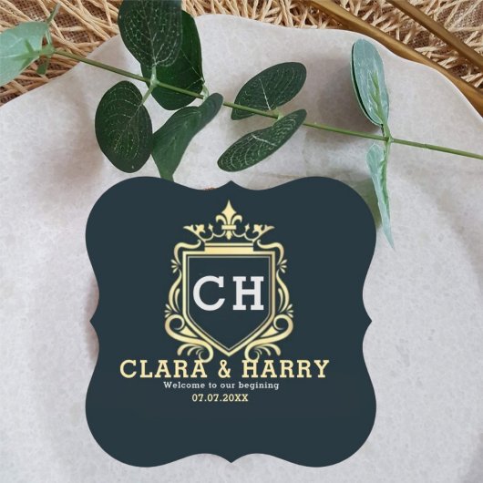  Modern monogram gold calligraphy wedding  ペーパーコースター