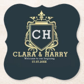  Modern monogram gold calligraphy wedding  ペーパーコースター (正面)