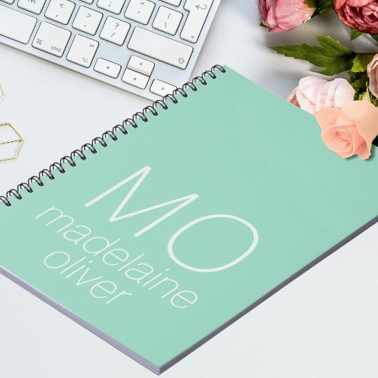 Modern Monogram Green and White Notebook ノートブック