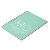 Modern Monogram Green and White Notebook ノートブック (左側)
