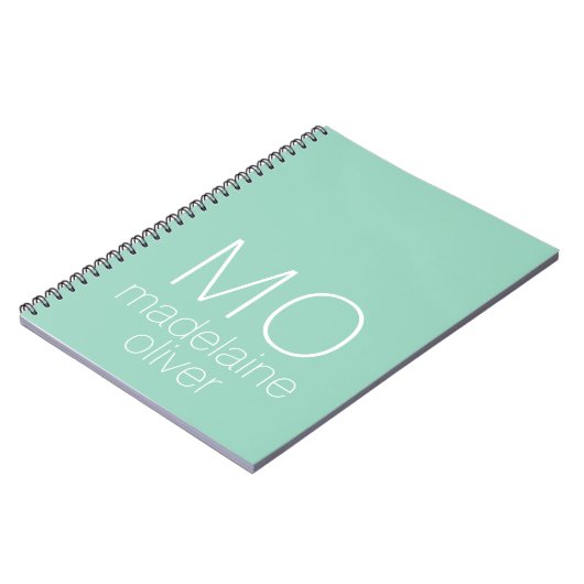 Modern Monogram Green and White Notebook ノートブック (左側)