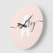 Modern Monogram Handwriting Calligraphy Name ラージ壁時計 (傾斜)