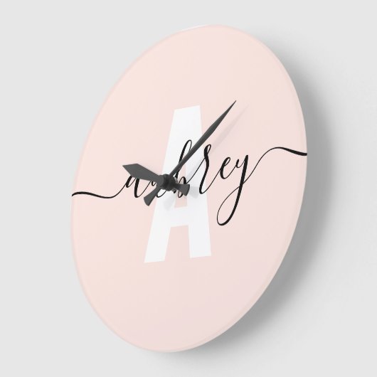 Modern Monogram Handwriting Calligraphy Name ラージ壁時計 (傾斜)