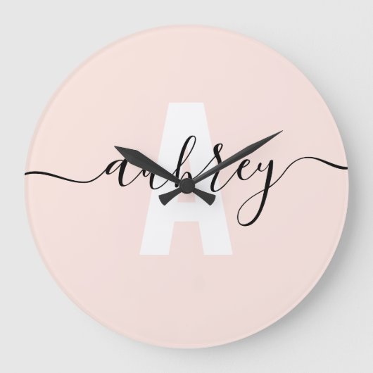 Modern Monogram Handwriting Calligraphy Name ラージ壁時計 (正面)