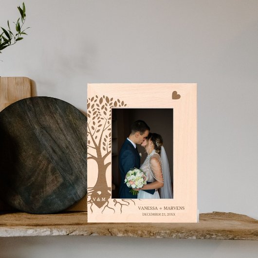 Modern Monogram Heart Names Tree of Life Wedding  レーザー彫刻フレーム