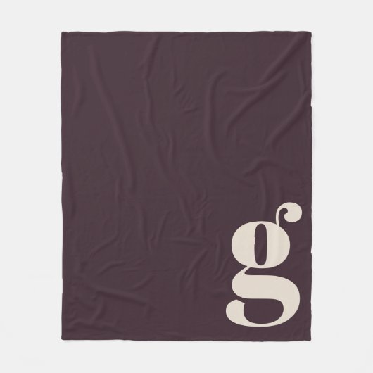 Modern Monogram Initial Letter Dark Purple Plum  フリースブランケット (正面)